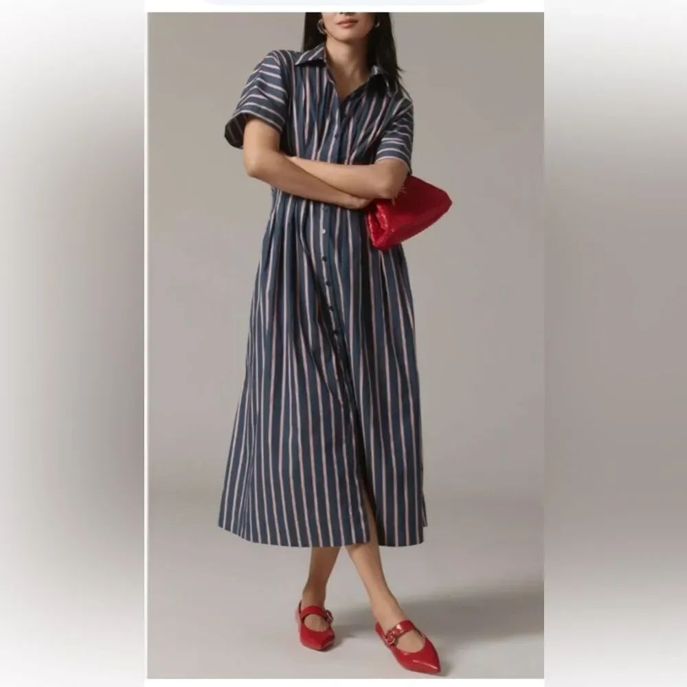 Anthropologie Exquise The Tobie Button-Front Pleated Shirt Dress